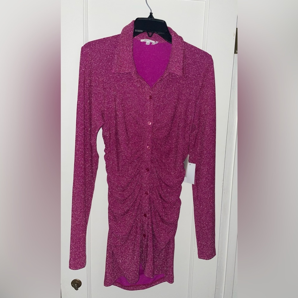 NEW Good American Glitter Hot pink mini dress Size 2